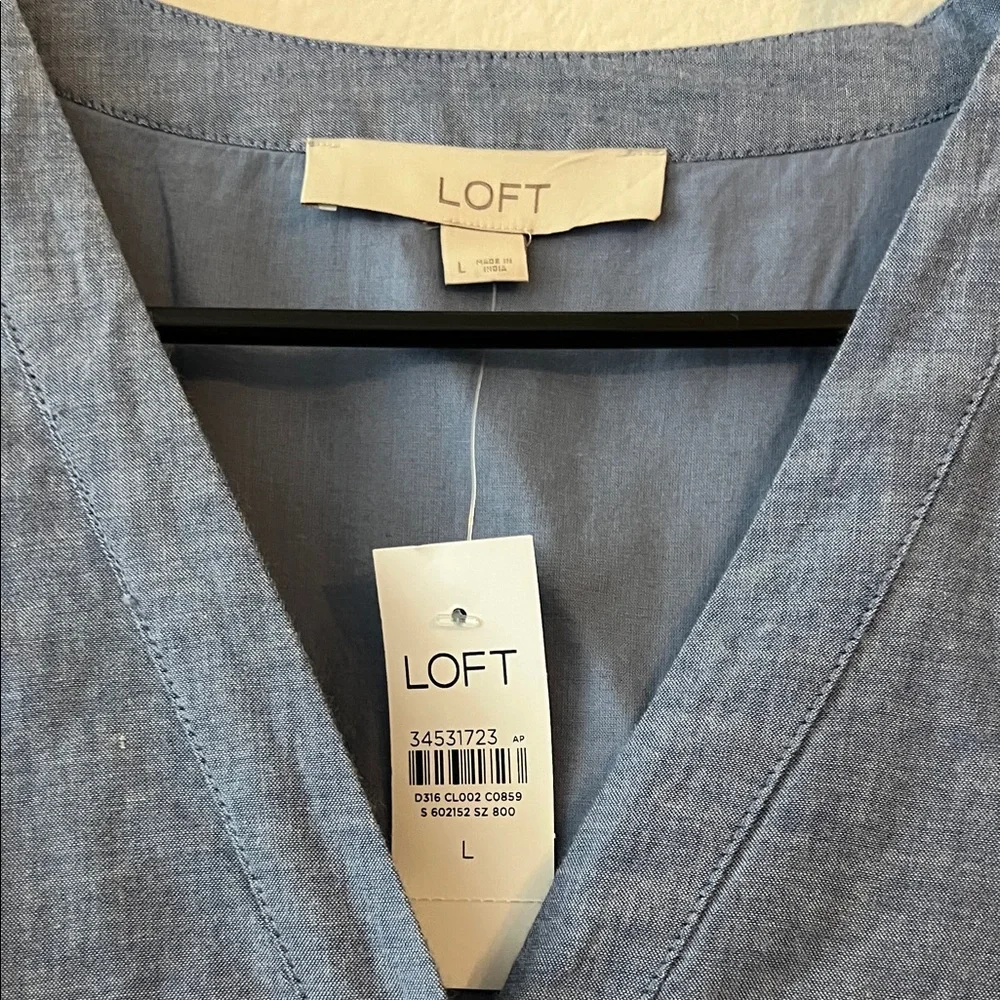 LOFT Blue Dress with White Embroidery - Picture 3 of 8